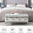 Modern Luxury European Design Silver Faux Leather Storage Bench With Crystal Buttons For Bedroom And Bathroom - Structure, Flip Top Opening Upholstered Footrest Living Room Porch Feature, Comfortable