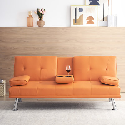 Lit orange de 67 po avec double pliage et table basse pour bureau, 3 positions réglables, revêtement en velours, pieds en métal, design compact pour salon, 2 sièges multifonctionnels à angles multiples, velours doux.