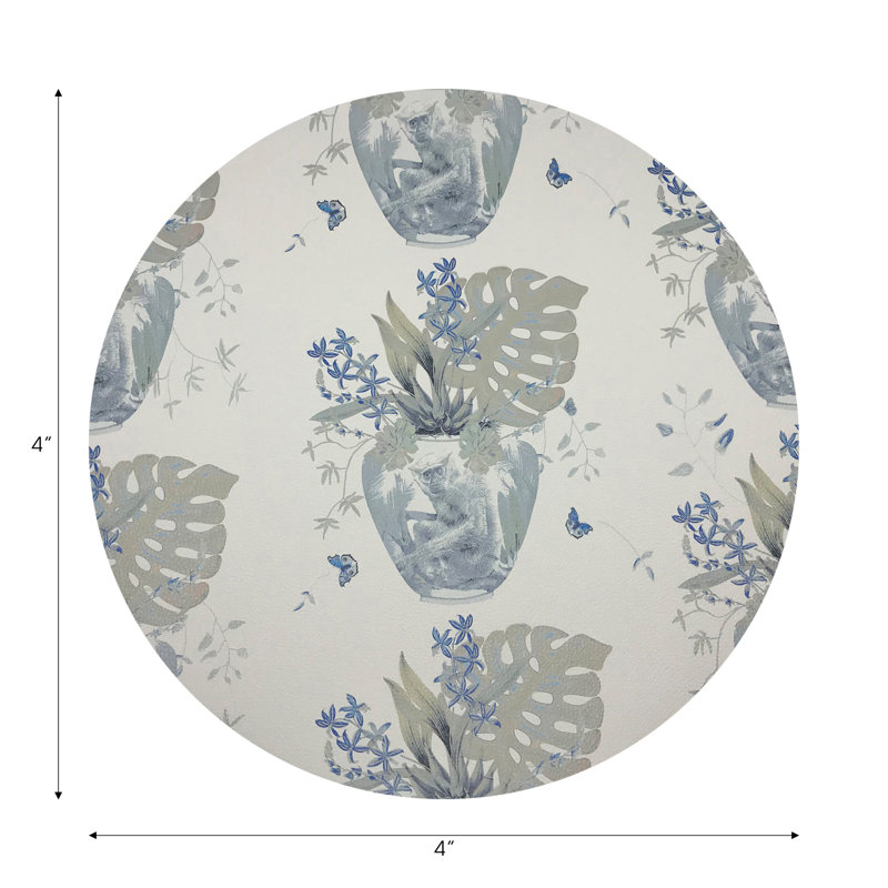 Monkey Small Jungle Powder Vegan Leather Round Coasters, Powder