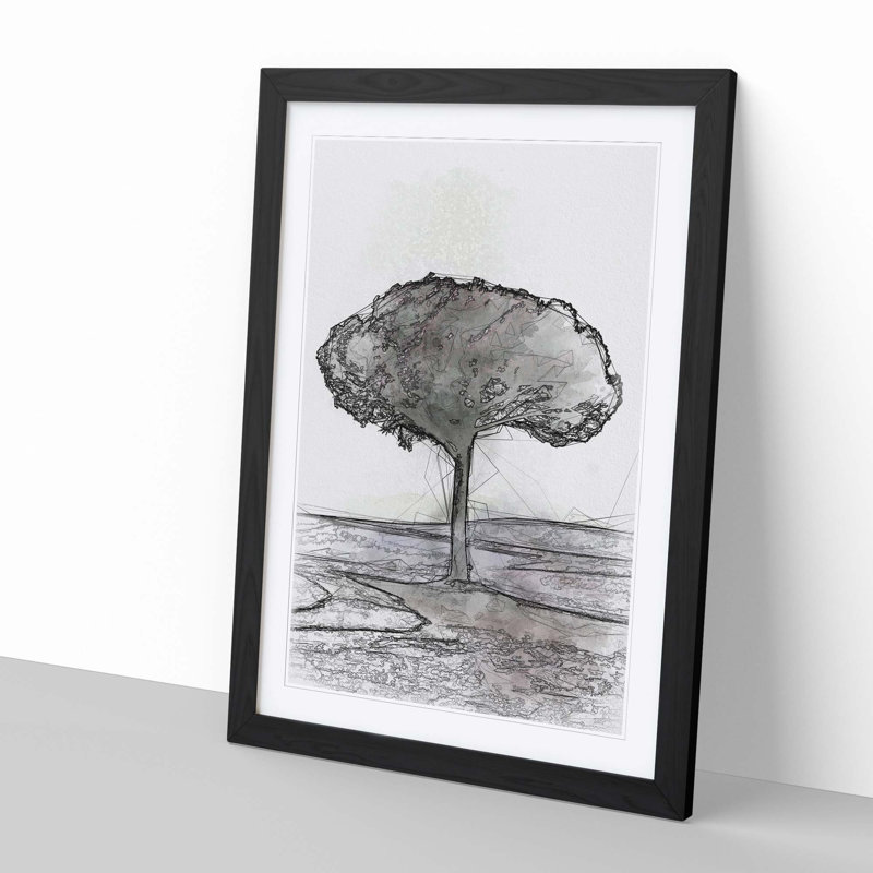 Tree in Tuscany Italy in Abstract - Framed Print, 91cm H x 60cm W x 2cm D, Black