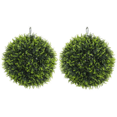 HOMCOM Set of 2 Artificial Plant Topiary Balls UV-Protected 45cm Green