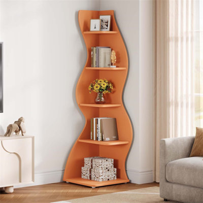 Bibliothèque de coin et support pour plante à 5 niveaux de 69,8 pouces de hauteur, pour espace restreint, solution de rangement moderne et élégante