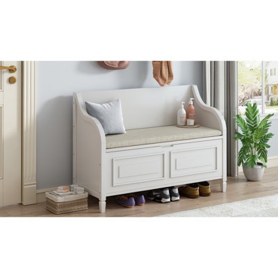 032-Velvet Fabric Storage Bench Bedroom Bench With Gold Metal Trim Strip For Living Room Bedroom Indoor
