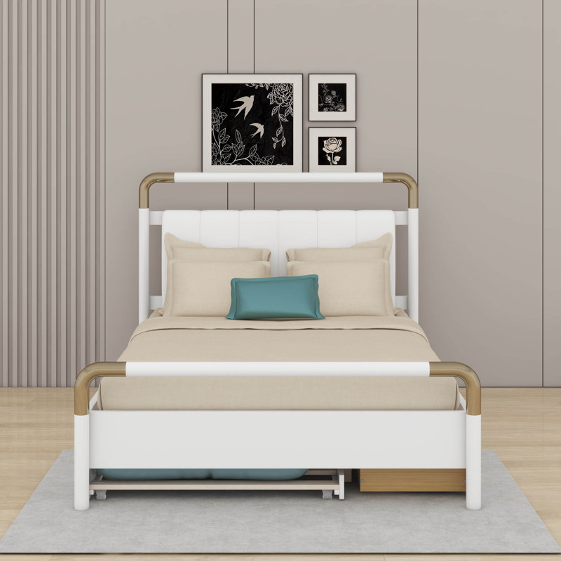 Grand lit plateforme en bois avec 2 tiroirs et lit gigogne