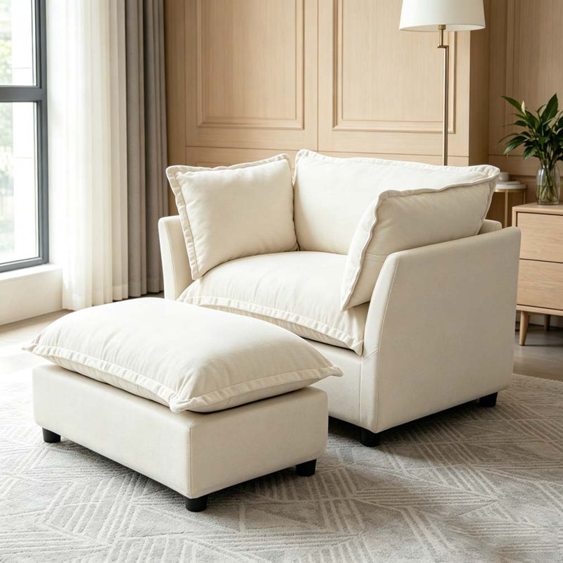 45.2" Cozy Upholstered Sofa Chair with Movable Ottoman