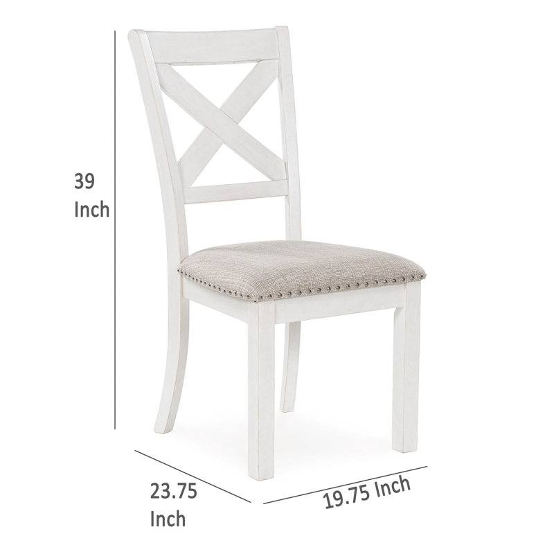 Ensemble de 2 chaises d'appoint de salle à manger Lea, bois blanc classique, polyester gris