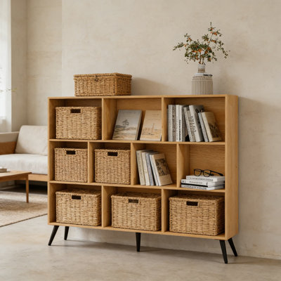 Bibliothèque 10 cubes avec 3 niveaux, bibliothèque autoportante moderne Mid-Century avec pieds, grand rangement en bois et tablette de présentation pour le salon, la chambre à coucher ou le bureau