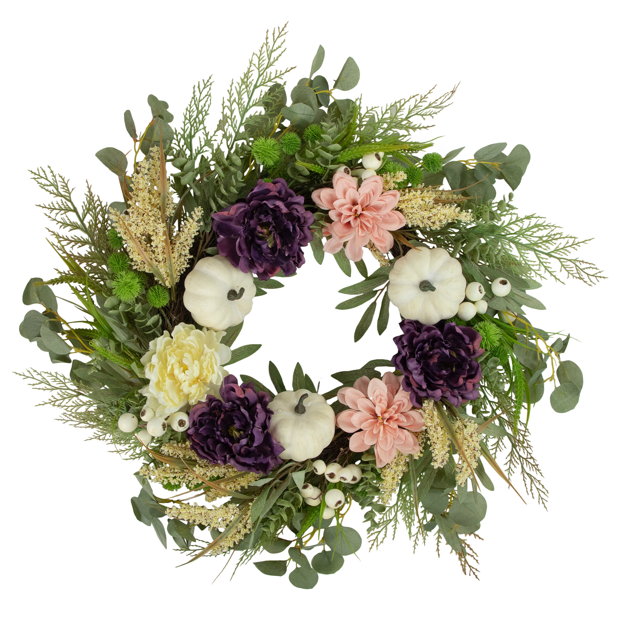 Northlight Seasonal Peony and Pumpkin Artificial Fall Harvest Wreath 24 ...