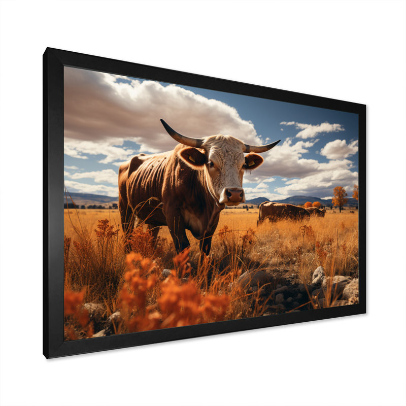 " Cattle Pastoral Serenity I ", 16" H x 32" W x 1" D, Black Single Picture Framed