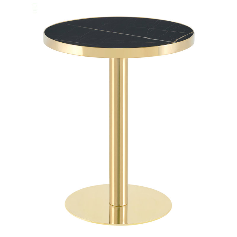 23.6" Round MDF Sprayed With UV Paint Countertop,Marble Texture,  Stainless Steel Edging, Metal Table Legs, Modern Light Luxury Edge Coffee Table.