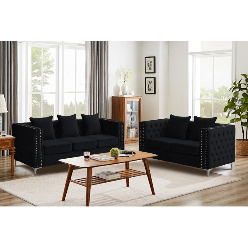 Getman 2 - Piece Velvet Living Room Set, Black Velvet