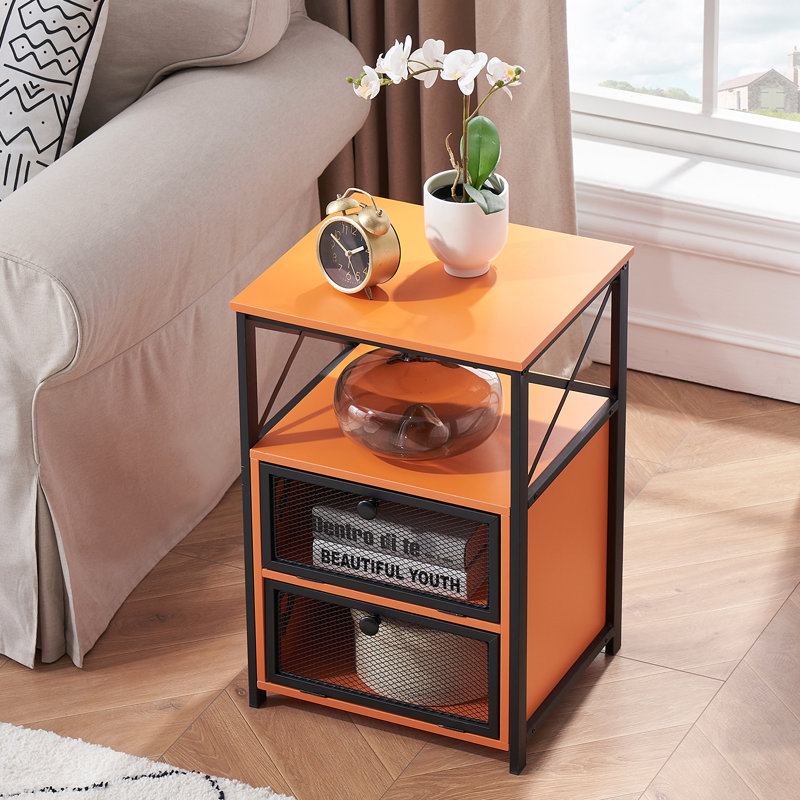 Kempst Nightstand Set 2, Small Bedside Table with Drawers, Narrow Side End Table with Open Shelf, 2 Drawer Dresser for Bedroom/Living Room/Dorms