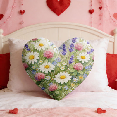 Coussins décoratifs floraux en forme de cœur décoratifs romantiques avec tissu doux, plusieurs motifs de couleurs pour le canapé-lit ou les cadeaux de la Saint-Valentin