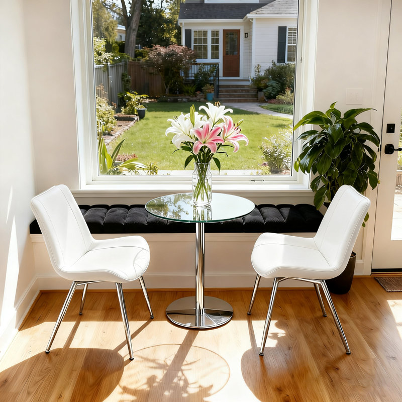 Dining Chairs Set Of 2, PU Leather Modern Armless Kitchen Dining Chairs Upholstered Accent Side Chairs With Metal Legs, White