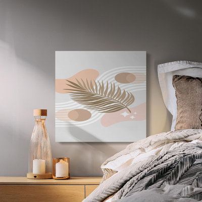 Boho Palm Leaf Canvas Wall Art, Abstract Geometric Print, Home Decor, Gallery Wrapped, Ready to Hang, Modern Art