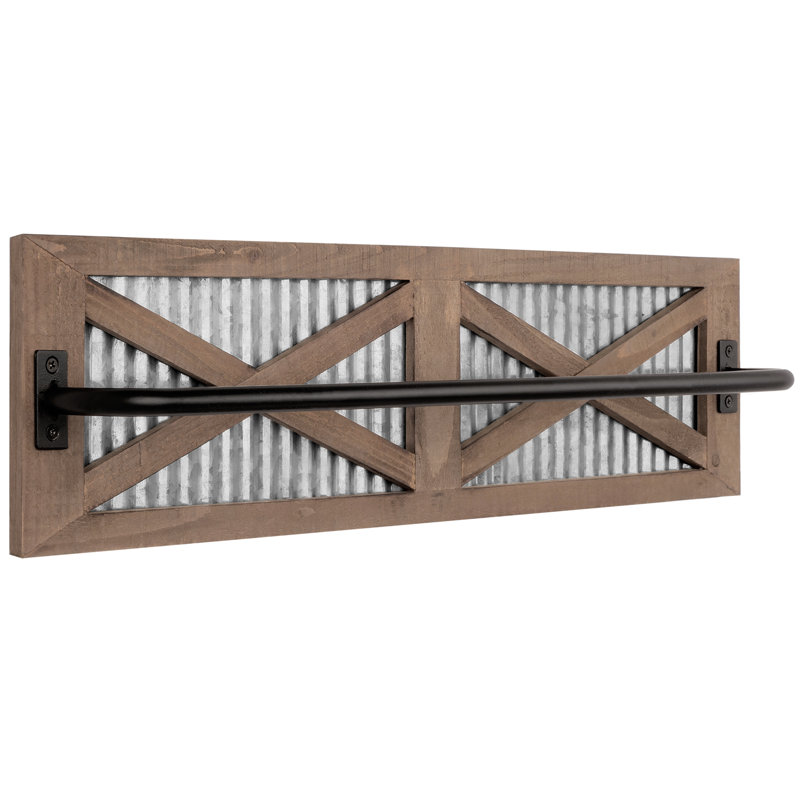 Porte-serviettes mural rustique en bois, Brun