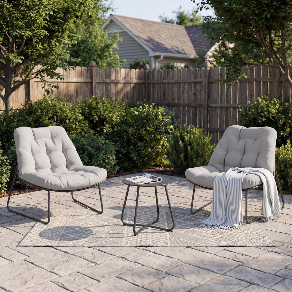 3-Piece Patio Scoop Lounge Chair Set With Side Table & Cushions