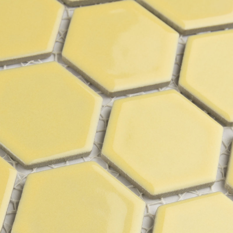 Hudson Due 2" Hex Vintage Yellow 10-7/8" x 12-5/8" Porcelain Mosaic Tile