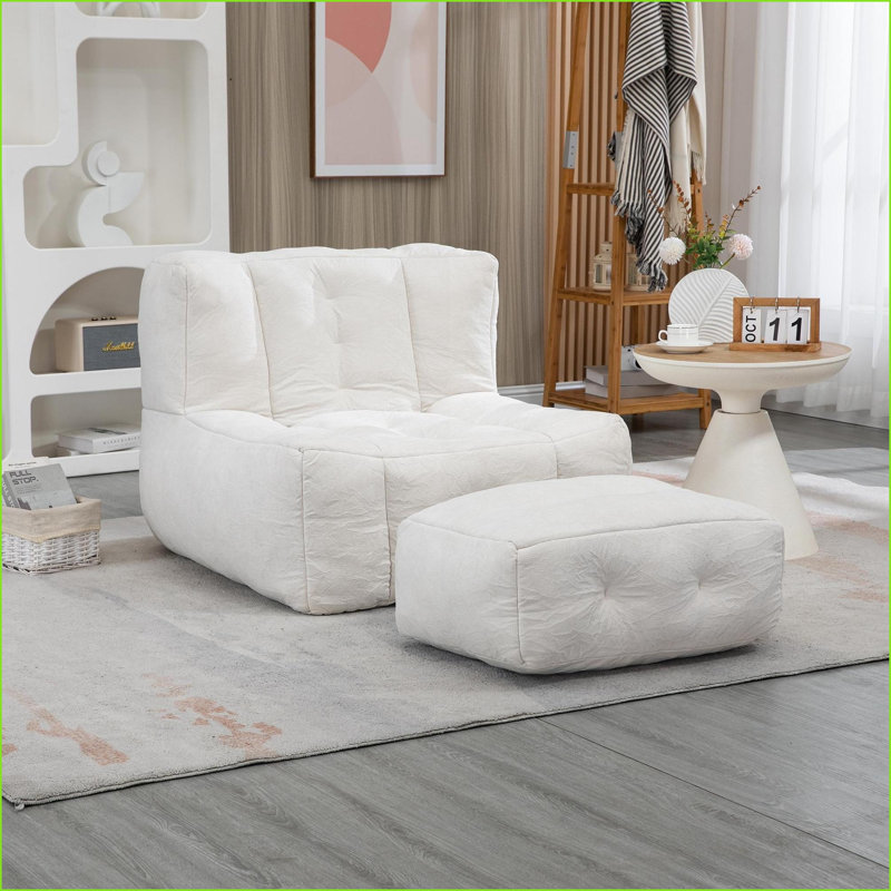 Fauteuil à billes pour adulte en mousse viscoélastique avec repose-pieds | Velours | Blanc