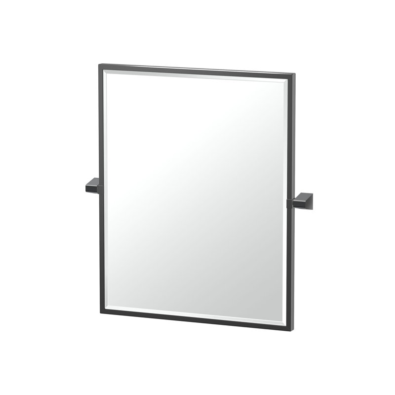 A-Line Framed Rectangle Mirror | Wall Mounted Beveled and Pivoting (Tilting) Mirror, Matte Black, 25" x 23.25"