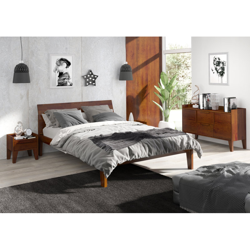Jovanni Solid Wood Bed, Walnut, European Double (140 x 200 cm)