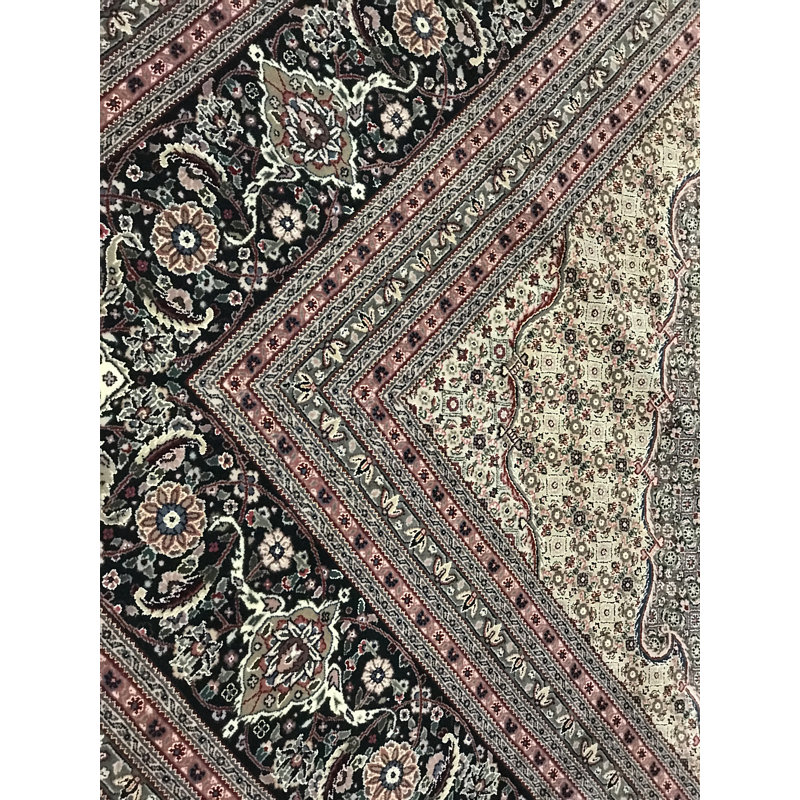 Tapis ivoire et vert noué à la main de haute qualité