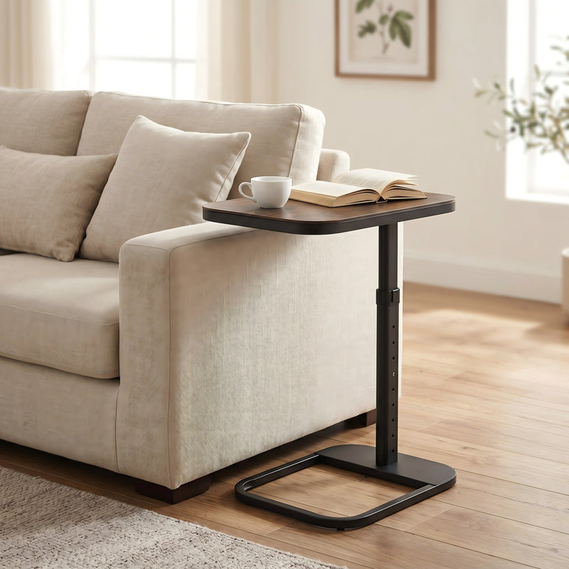 Adjustable Height C-Shaped Side Table with Flip-Top
