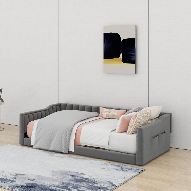 Lit de repos simple simple TG et poche de rangement latérale, Gris