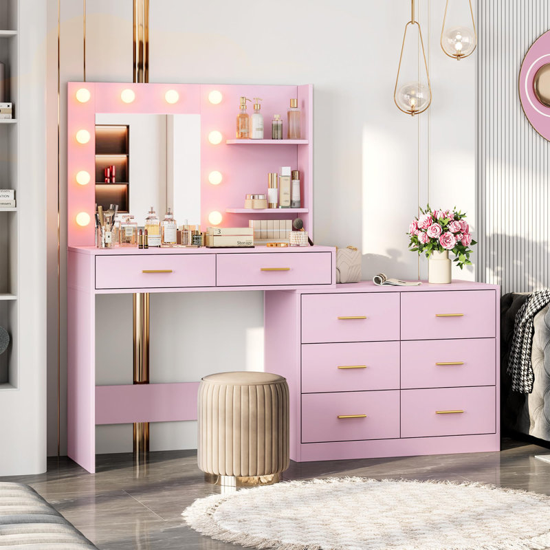 Meuble-lavabo 61 "avec miroir et lumières, 3 modes d'éclairage avec rangement réglable