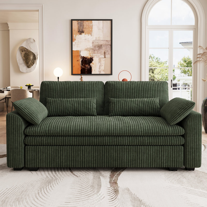 Manuel Corduroy Comfortable 2-Seat Sofa Apartment Couch With Detachable Doublelayered Seat Cushion, Green