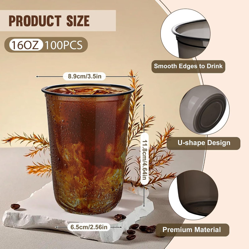 100 Pcs 16oz Black Plastic Cups