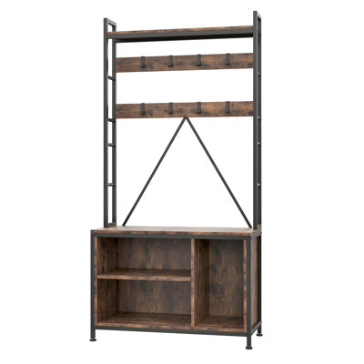 Hall Tree with Bench and Storage in Wood - 3-in-1 Coat Rack Shoe Bench with Hooks for Hallway, Entry Area or Bedroom, 36.41" x 13.77" x 69.88"