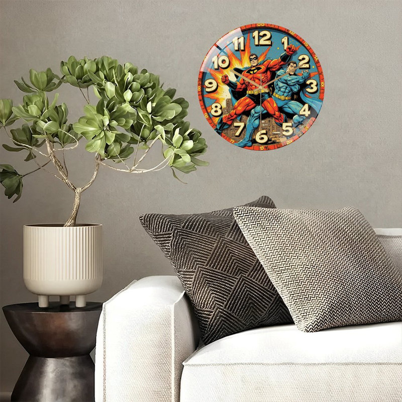 Horloge comique de super-héros - horloge murale moderne en verre 12 po