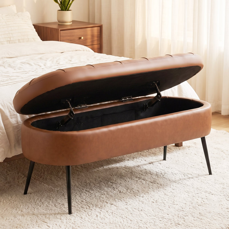 Banc de rangement de 43,7 po Mid-Century, Brown