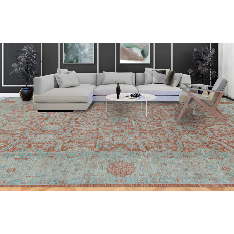 Hand-Knotted High-Quality Rust and Beige Area Rug