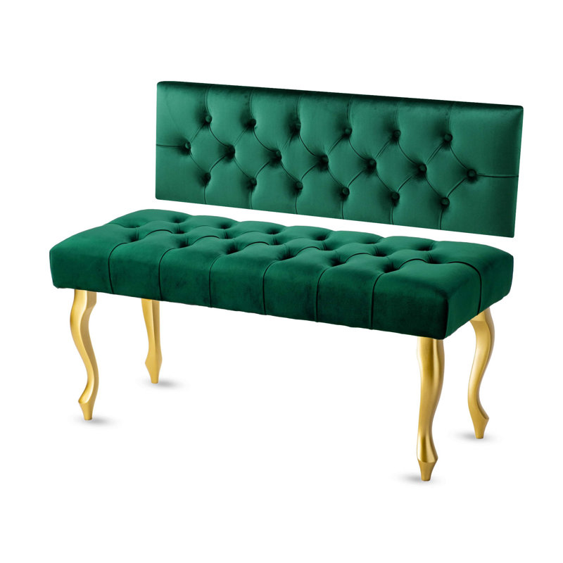 Jerez Velvet Upholstered Bench, H40 x W100 x D30cm, Green/Gold