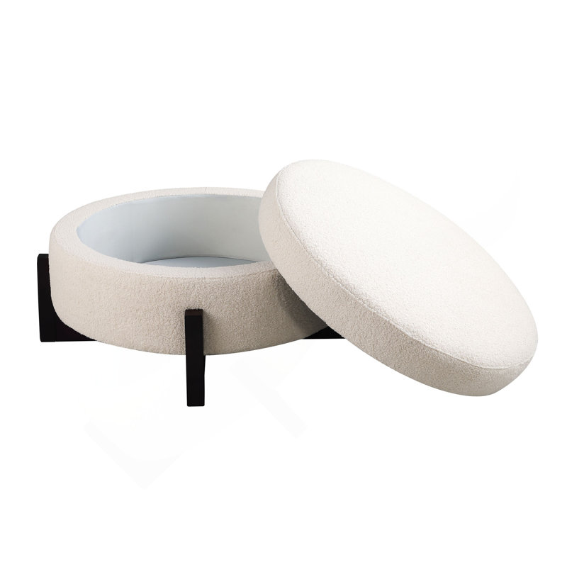 Élégant repose-pieds rond avec rangement à l'intérieur, pieds pliables en chêne
