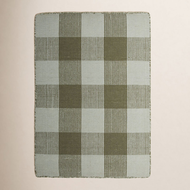 Simple Plaid Rug, Olive/Sage, Rectangle 9' x 12'