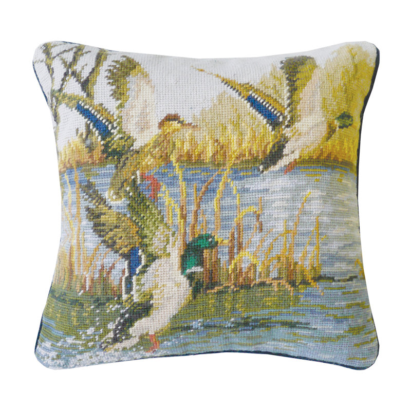 Ducks In Flight Needlepoint Throw Pillow