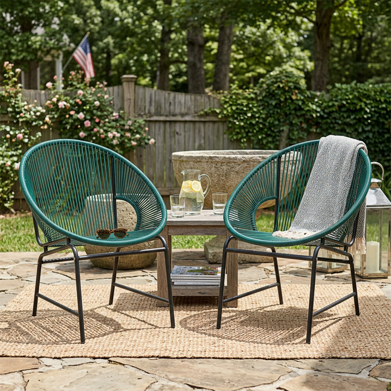 OUDOOR WICKER CHAIR, SET OF 2, Teal