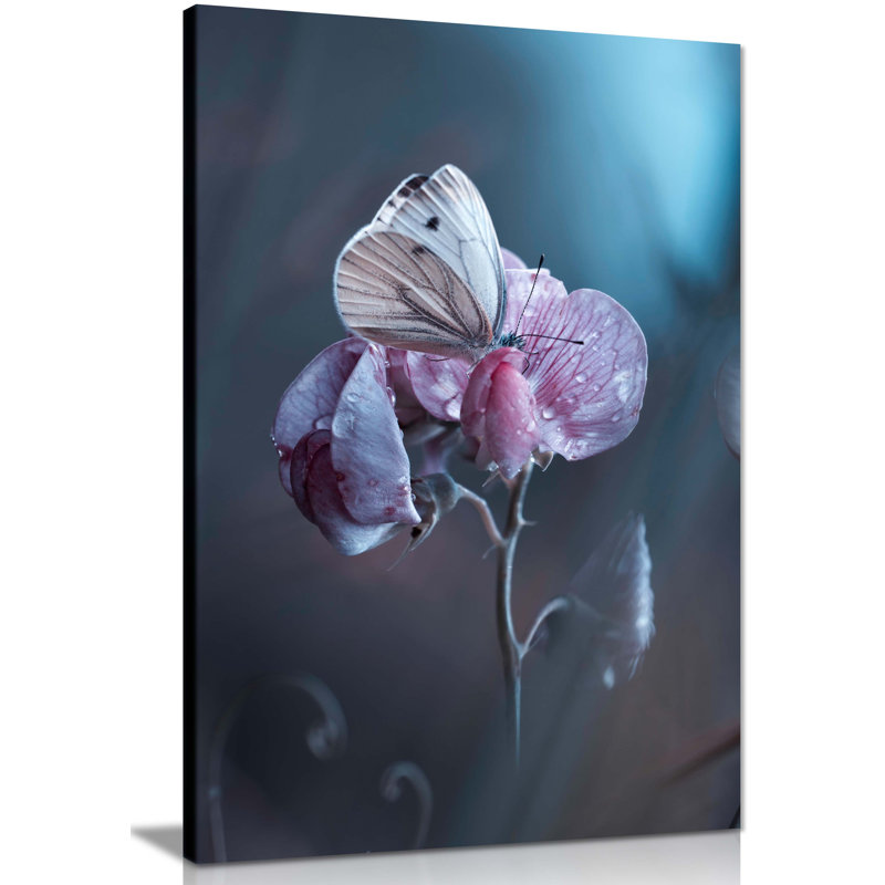 Floral Pink Flower Garden Butterfly - Wrapped Canvas Print, 91cm H x 61cm W