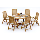 4 Seats 5 Pcs Grade-A Teak Wood Dining Set: 60" Round Table And 4 Ashely Folding Reclining Arm Chairs #11AS1204
