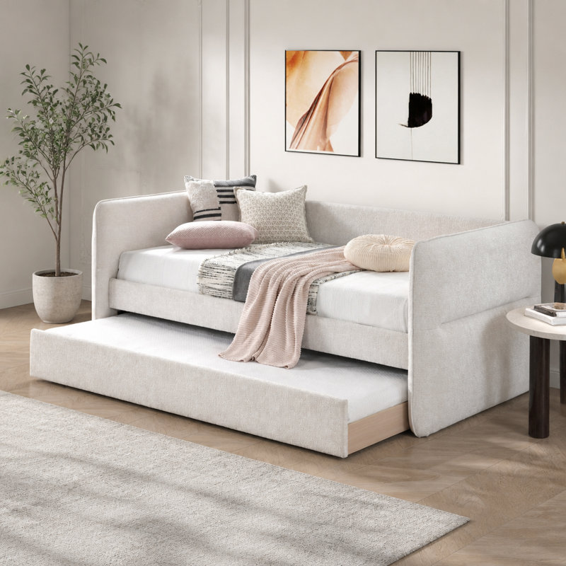 Luxueux lit de jour moderne gigogne escamotable capitonné 1 pièce, Très grand simple, Gruau