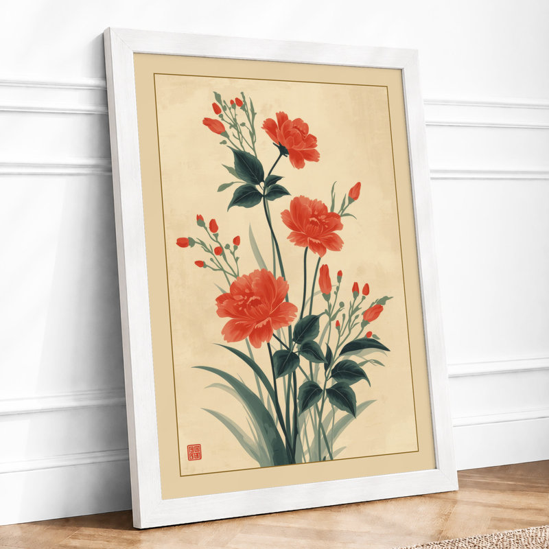 Carnation Study Botanical - Framed Print, A4 - 29.7 x 21.0 cm, White