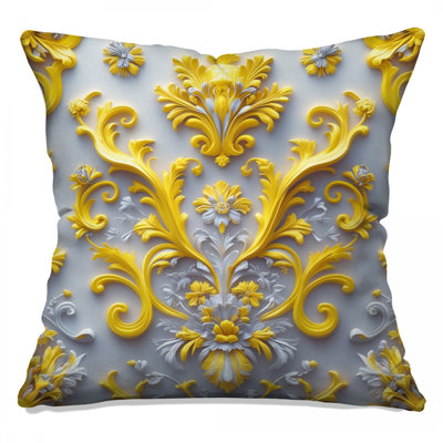 Coussins décoratifs jaunes à motif floral double face