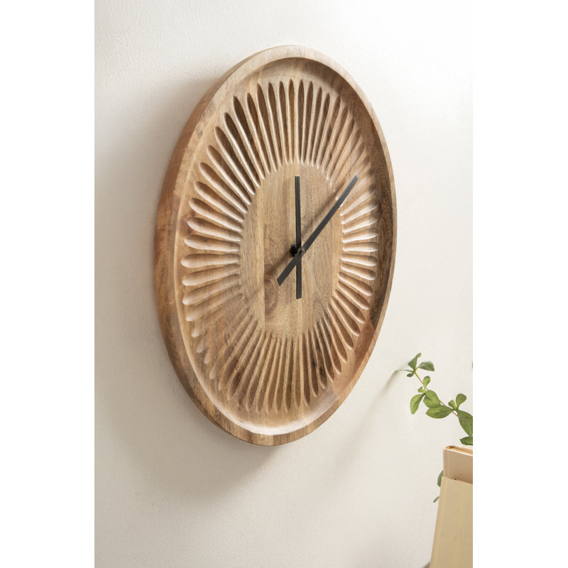 Numberless Carved Wood Clock, Natural