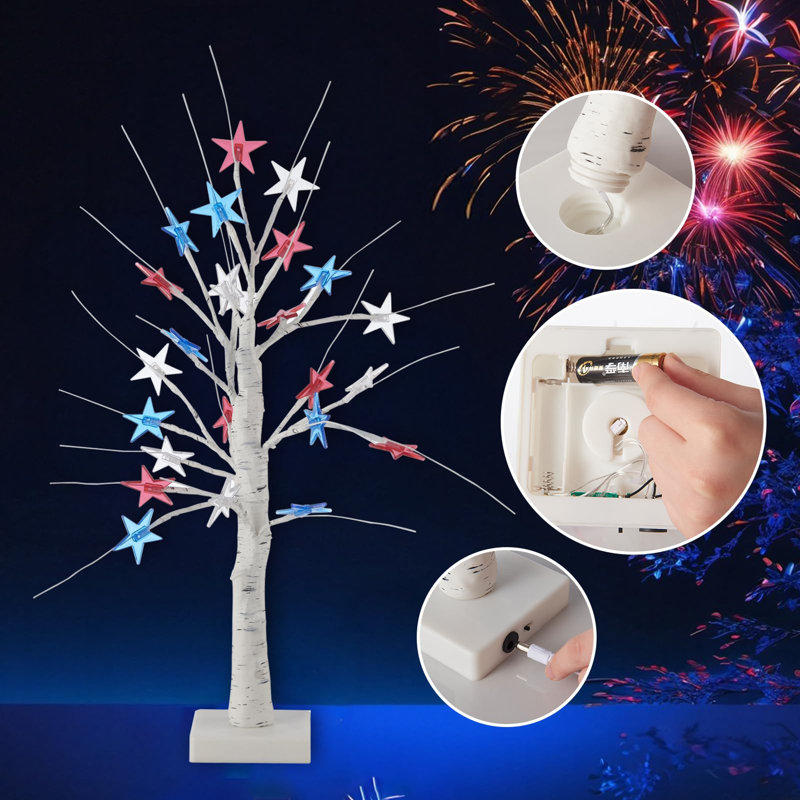 2 Pack 24 Inch Lighted Artificial Birch Tree