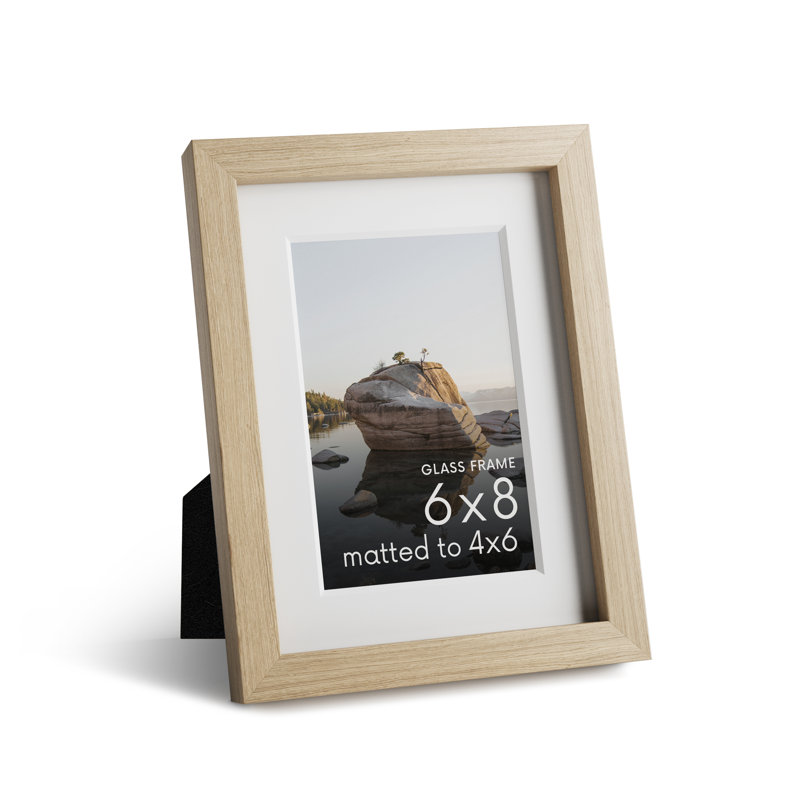 Cadre photo en bois massif avec verre, Beige, L 6 po x H 8 po