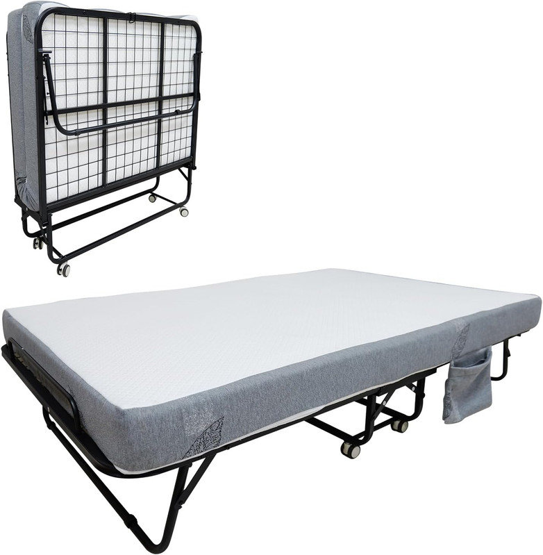 Lit pliant avec matelas, lit pliant portatif avec matelas en mousse à mémoire de forme de 4 po, lit d'invité pliable avec structure en métal