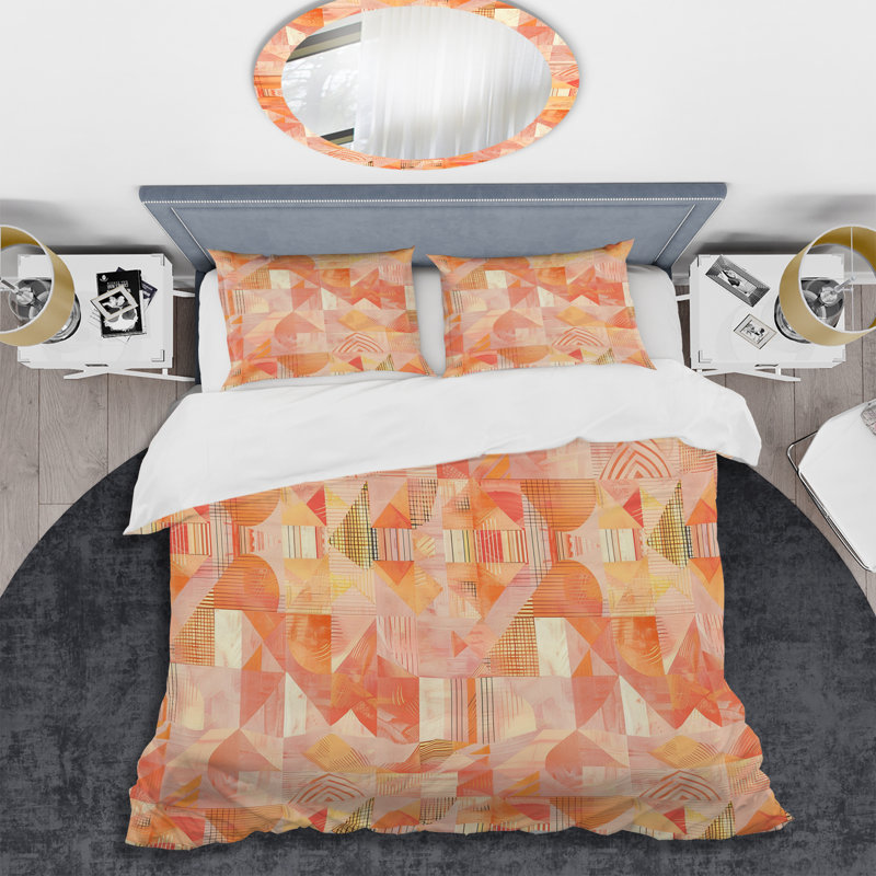 Ensemble de housse de couette géométrique Peach Beige, Housse de couette très grand + 2 taies décorativ